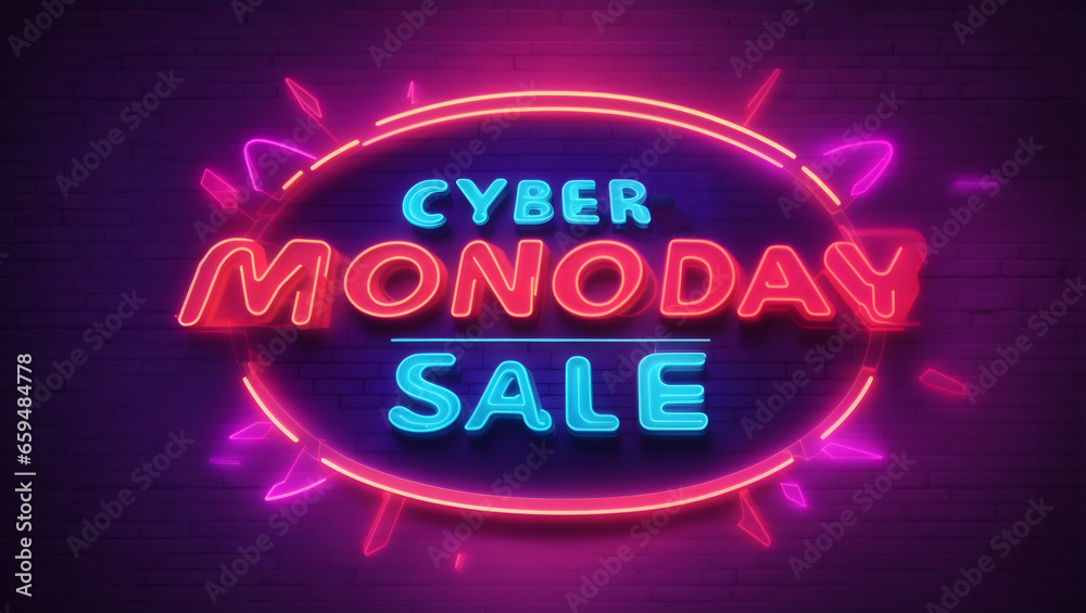 Cyber monday sale banner with neon text