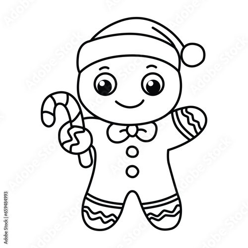 Funny gingerbread man cartoon characters vector illustration. For kids coloring book.