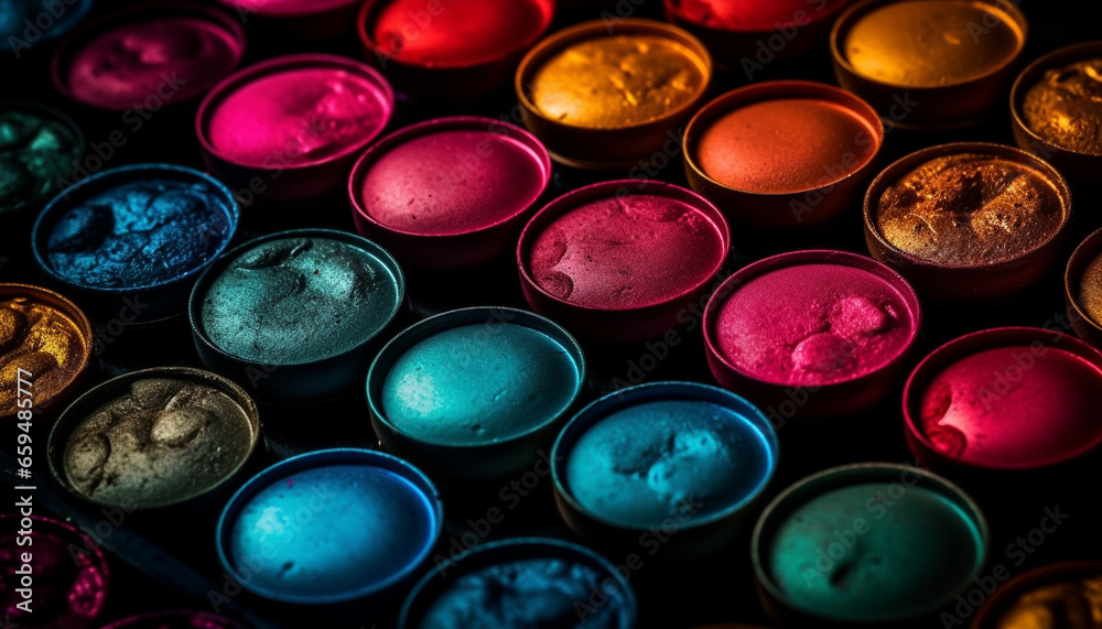 Vibrant beauty collection set in a still life arrangement generated by AI Vibrant beauty collection set in a still life arrangement generated by AI