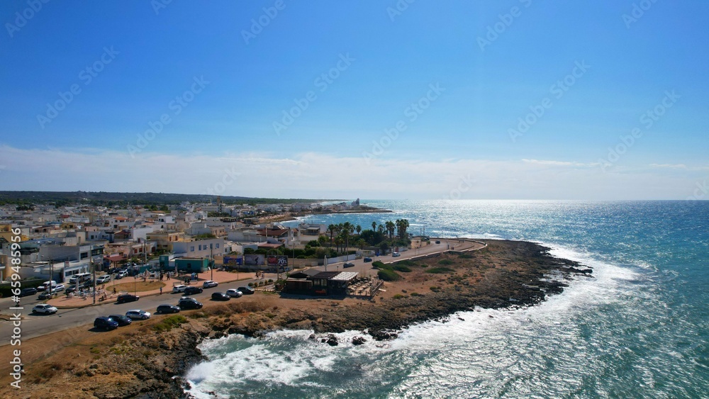 Flight over the port city of Torre San Giovanni - Apulia - Italy