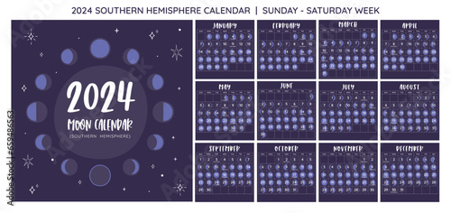 2024 Moon Calendar Southern Hemisphere. Sunday to Saturday Week