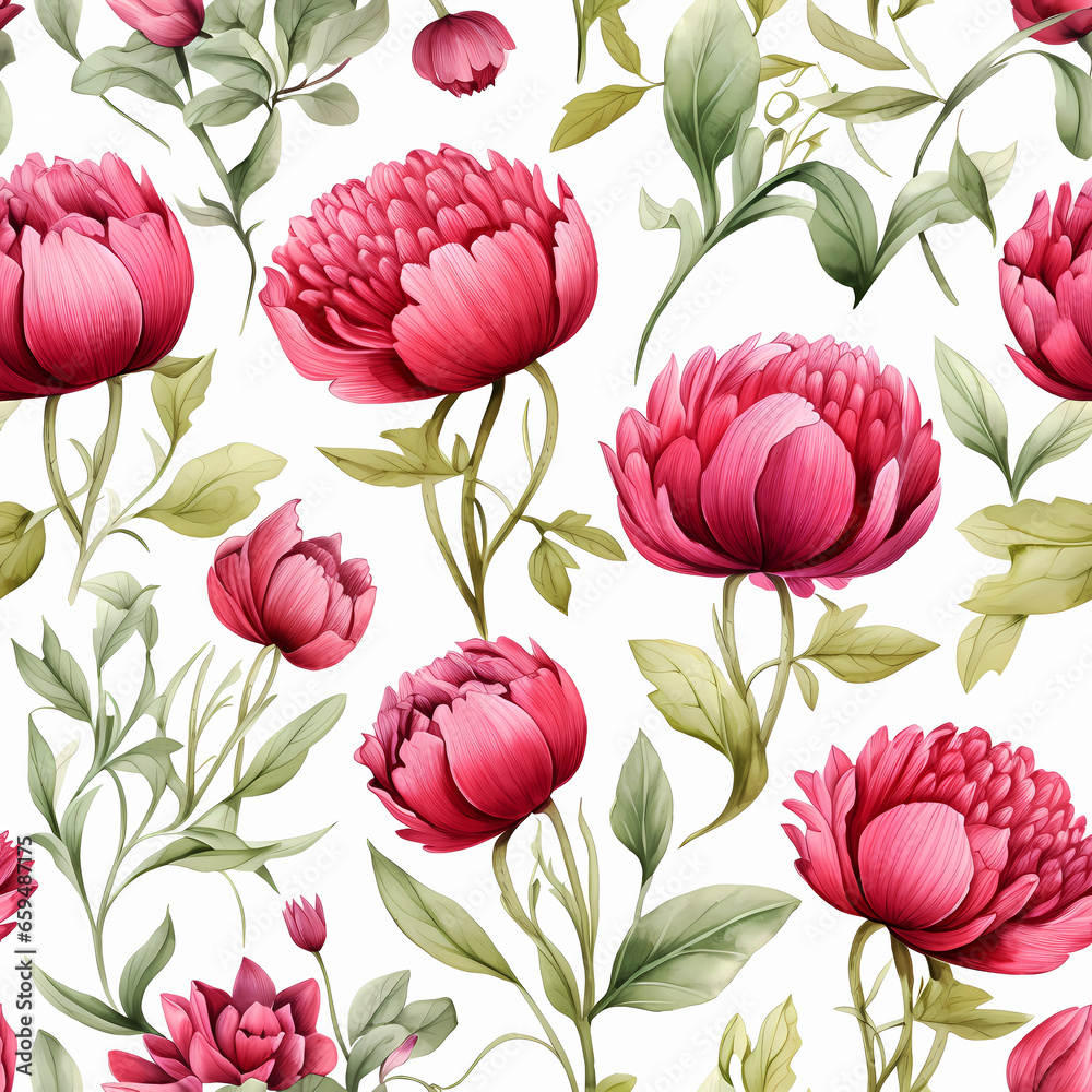 Seamless wallpaper pattern with pink flowers on a white background Seamless wallpaper pattern with pink flowers on a white background