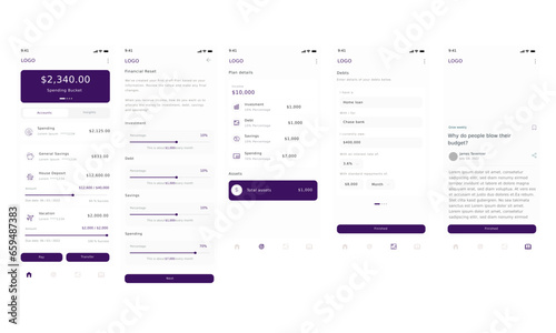 Save Money, Banking service & Finance Purple App UI Kit Template