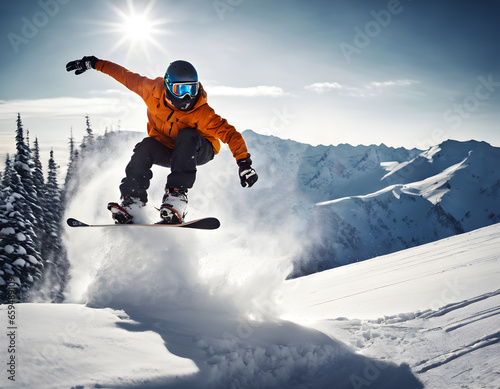 Airborne Snowboarder's Thrilling Jump .Generative AI.