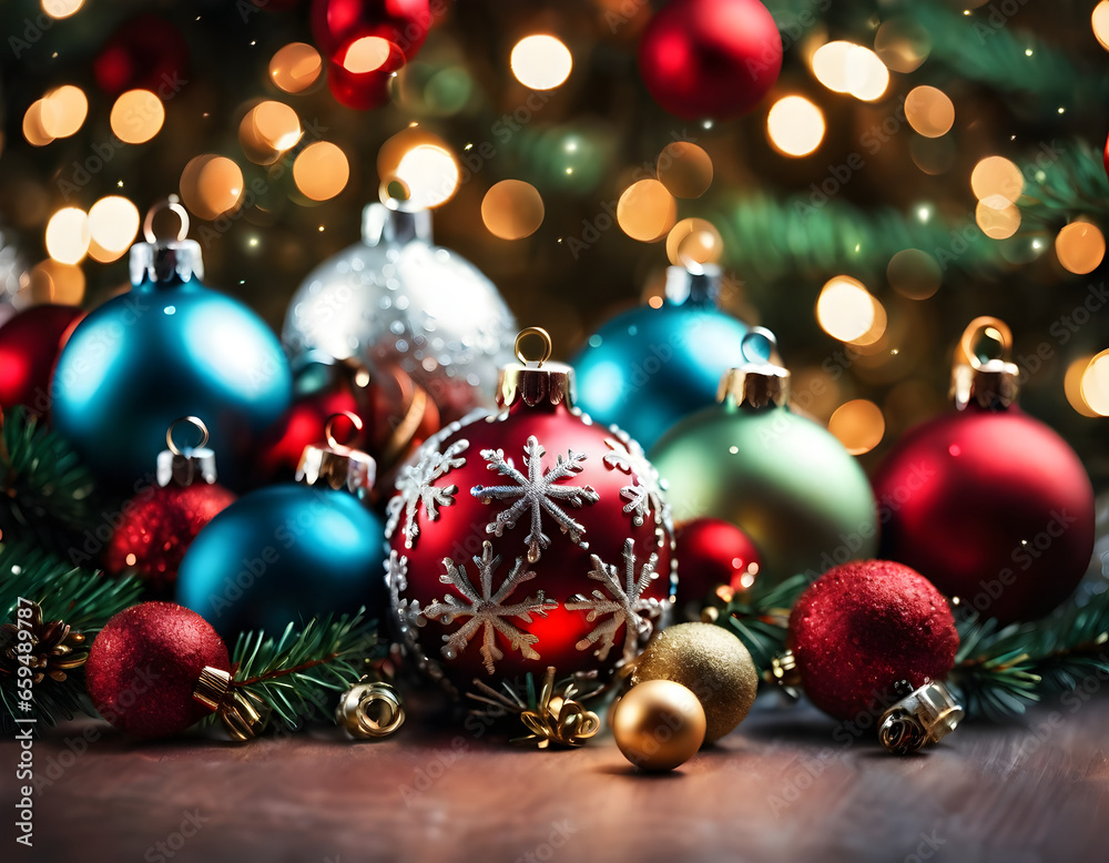 Festive Christmas Baubles and Ornaments. Generative AI. Festive Christmas Baubles and Ornaments. Generative AI.