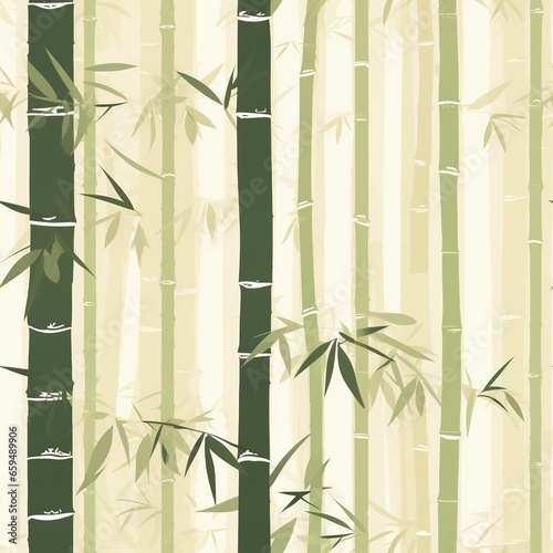 Exuding elegance and serenity  the pattern seamlessly entwines slender bamboo shoots  subtly adorned with delicate leaf clusters  against a peaceful  rice-paper-like backdrop. 