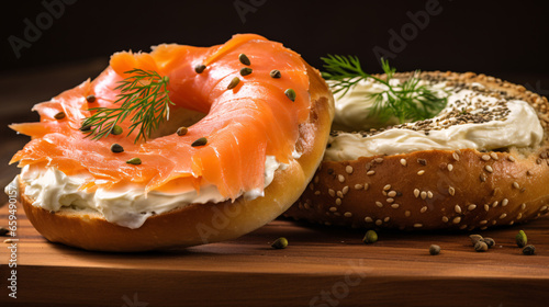 Bagel with cream cheese and lox