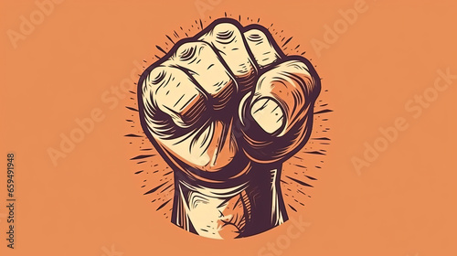 Hands Raised air Fighting For Human Rights-Fist Up Power Concept of Protest-Symbolizing the Working People