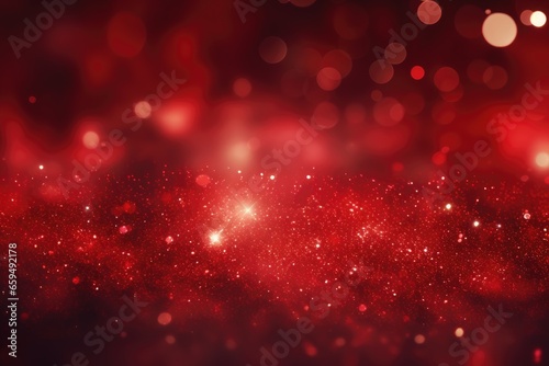 Red bokeh light background, Christmas glowing bokeh confetti and sparkle texture overlay for your design. Sparkling Red dust abstract luxury decoration background.