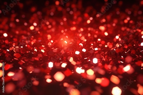 Red bokeh light background, Christmas glowing bokeh confetti and sparkle texture overlay for your design. Sparkling Red dust abstract luxury decoration background.