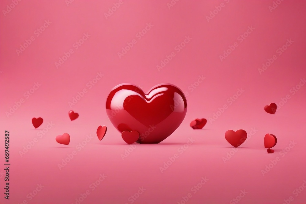 Valentine concept set 3d red heart object isolated on pink background for graphic decorate 3d rendering