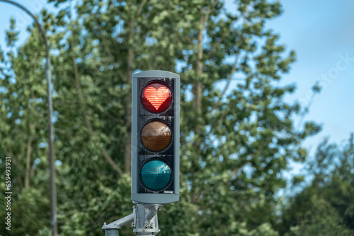 Famous heart-shaped stoplight sign in Akureyri Iceland