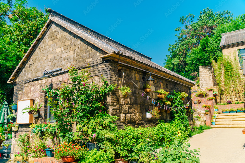 Scenery of Yanshen Ancient Town in Boshan District, Zibo City, a town full of flowers and traditional houses in northern China Scenery of Yanshen Ancient Town in Boshan District, Zibo City, a town full of flowers and traditional houses in northern China