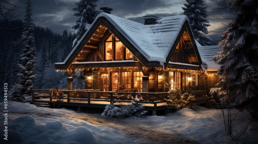 Cozy cabin in the snow Winter retreat Professional , Background Image,Desktop Wallpaper Backgrounds, HD