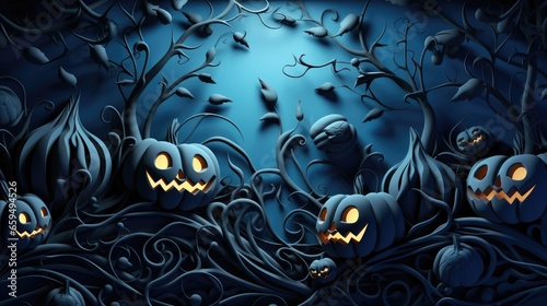 Illustration of Halloween days and pumpkins In the spooky night, Halloween Backdrop, Generative AI
