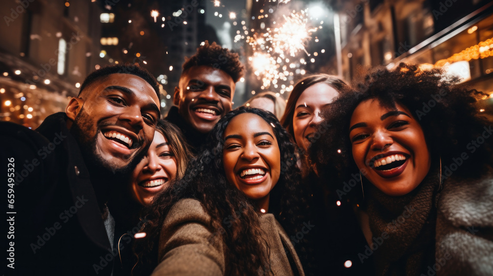 Close-up people happily celebrate the new year together Close-up people happily celebrate the new year together