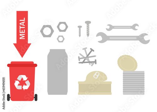 The concept of sorting. Sorting metal to metal container. Vector illustration