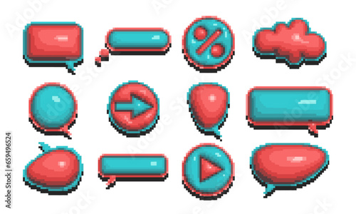 Pixel clouds for text. Set of Isolated message clouds and elements. Vector illustration