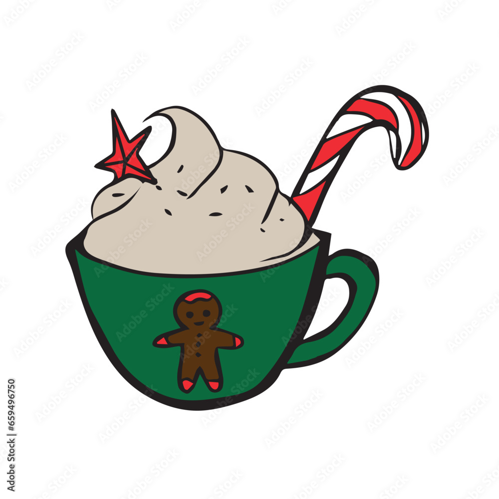 Hot christmas drinks chocolate mugs vector