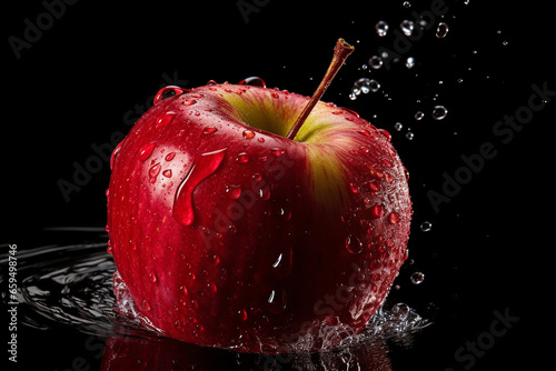 red apple with water combination, black background, 3d rendering element