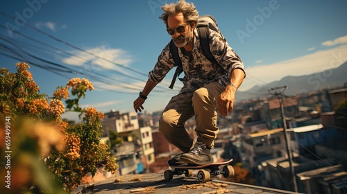 Skateboarder in action, Skateboarding urban sport