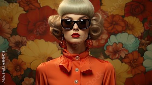 Vintage and retro fashion, fashion model in orange tone
