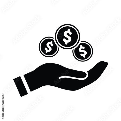 Money Icon Vector. Payment system. Coins Dollar cent on hand Sign isolated on white background. Flat design style