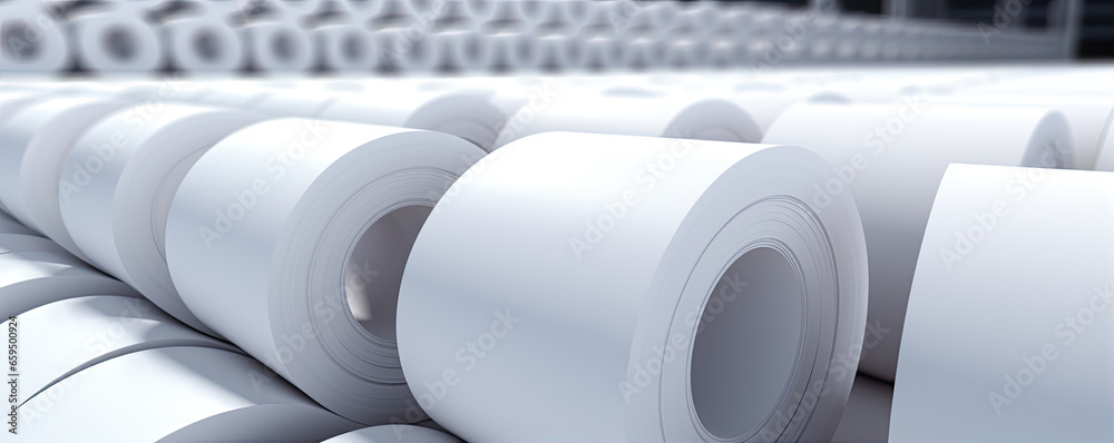 Group of white paper rolls. generative ai Group of white paper rolls. generative ai