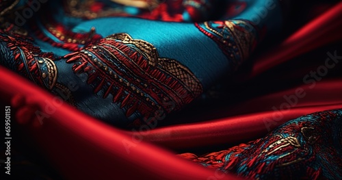 a close up of a red and blue tie, details and vivid colors, azure