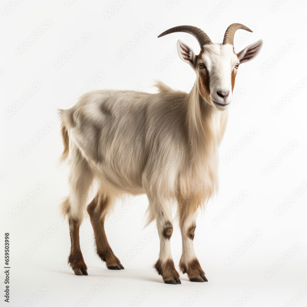Goat with horns isolated on a white background. Farm animal. Goat with horns isolated on a white background. Farm animal.