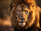 A closeup of a fierce lion's expression displaying power and intensity.