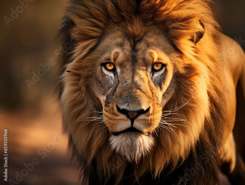 A closeup of a fierce lion's expression displaying power and intensity. © Szalai