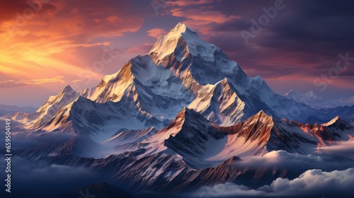 Snowy mountain peak at dawn Winter summit sunrise  Background Image Desktop Wallpaper Backgrounds  HD