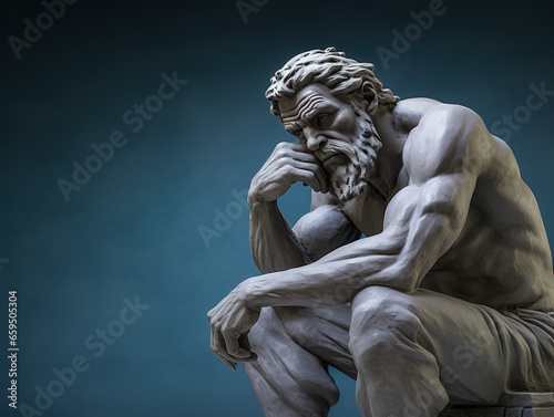 The great thinker statue  stone sculpture on a uniform background