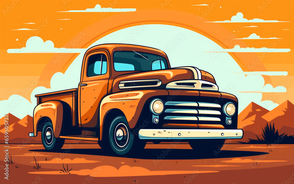 vector illustration of an old retro pickup truck. a vintage transportation vehicle