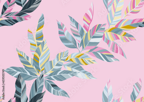 Colorful bush foliage seamless wallpaper design. Modern floral spring bandana...