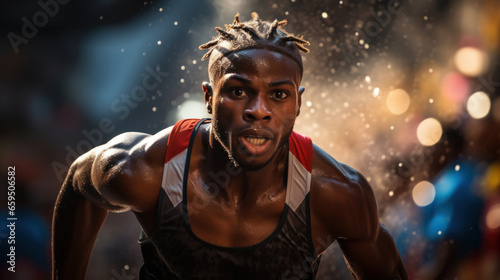 Black young athlete running competition © sirisakboakaew