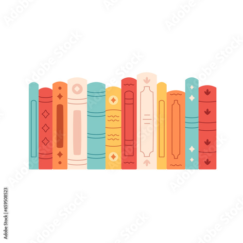 Stack of books, bookshelf. Literature. World book day. Vector illustration in flat style