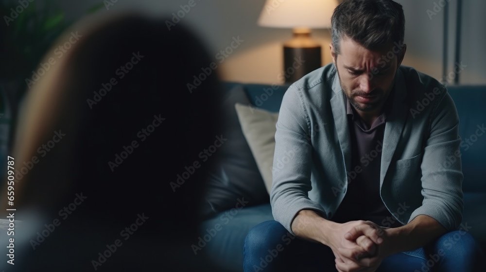 man with mental health problems is consulting. psychiatrist is recording the patient's condition for treatment. encouragement, love and family problem, bipolar , depression patient, protect suicide man with mental health problems is consulting. psychiatrist is recording the patient's condition for treatment. encouragement, love and family problem, bipolar , depression patient, protect suicide