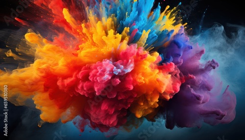 Photo of a vibrant burst of colored powder on a dark background