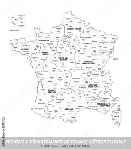 Carte des R  gions et des D  partements de France M  tropolitaine