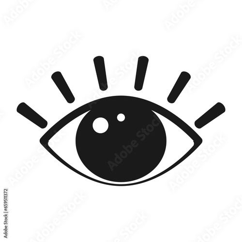 Cartoon eye with eyelashes. Black silhouette, icon, vector