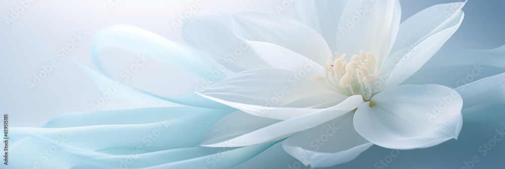 BEAUTIFUL, ELEGANT WALLPAPER WITH WHITE AND BLUE FLOWERS CLOSE-UP, SOFT GENTLE LIGHTING. HORIZONTAL IMAGE. image created by legal AI