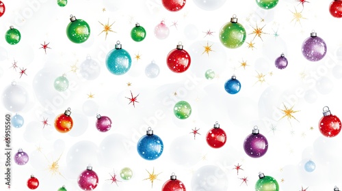  a white background with many different colored christmas ornaments on it. generative ai