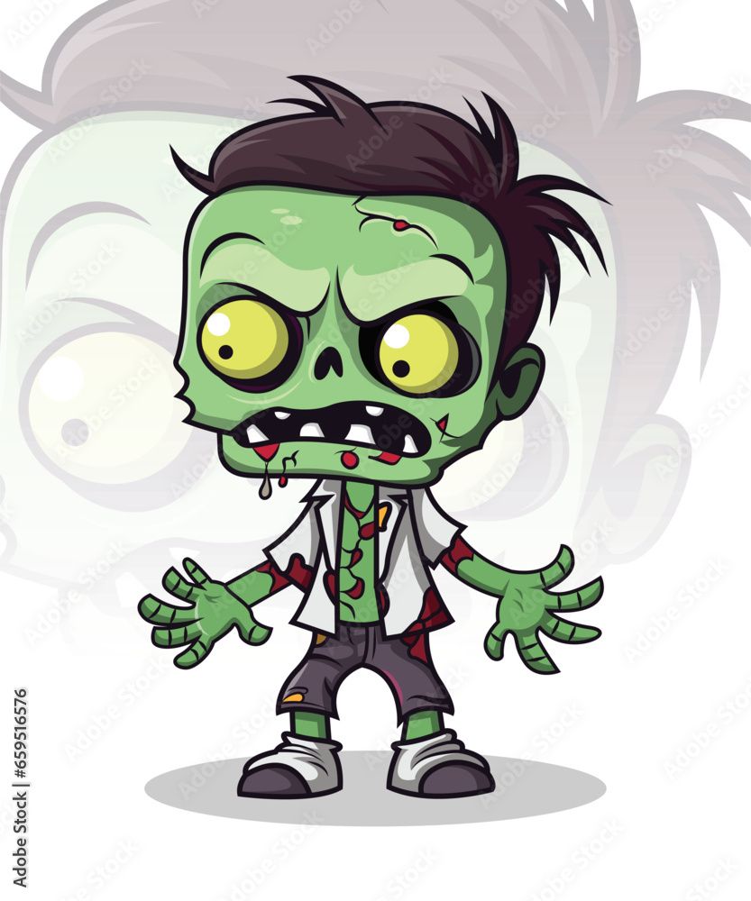Cartoon zombie halloween design concept, cute zombie walking design isolated on white background