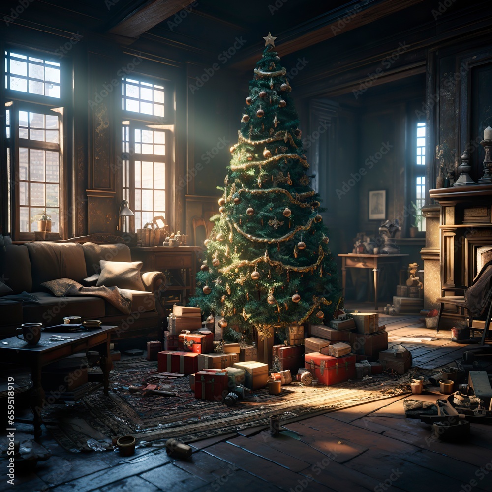 A Festive Christmas Tree with Presents Underneath,Christmas Magic ,Holiday Cheer ,A Christmas Dream,The Spirit of Christmas ,A Very Merry Christmas
