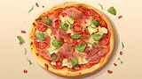  a pizza with toppings on a plate on a table.  generative ai
