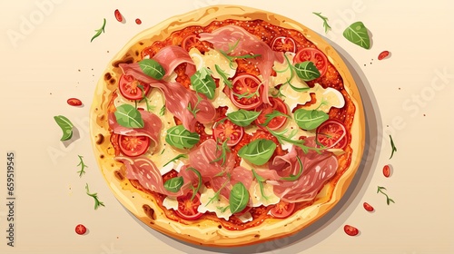  a pizza with toppings on a plate on a table. generative ai