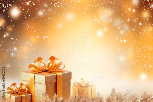 christmas gift boxes with shiny lights background. Copy space © chandlervid85