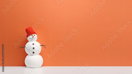 Merry christmas and happy new year greeting card with copy space for text, cute snowman for happy christmas and new year banner